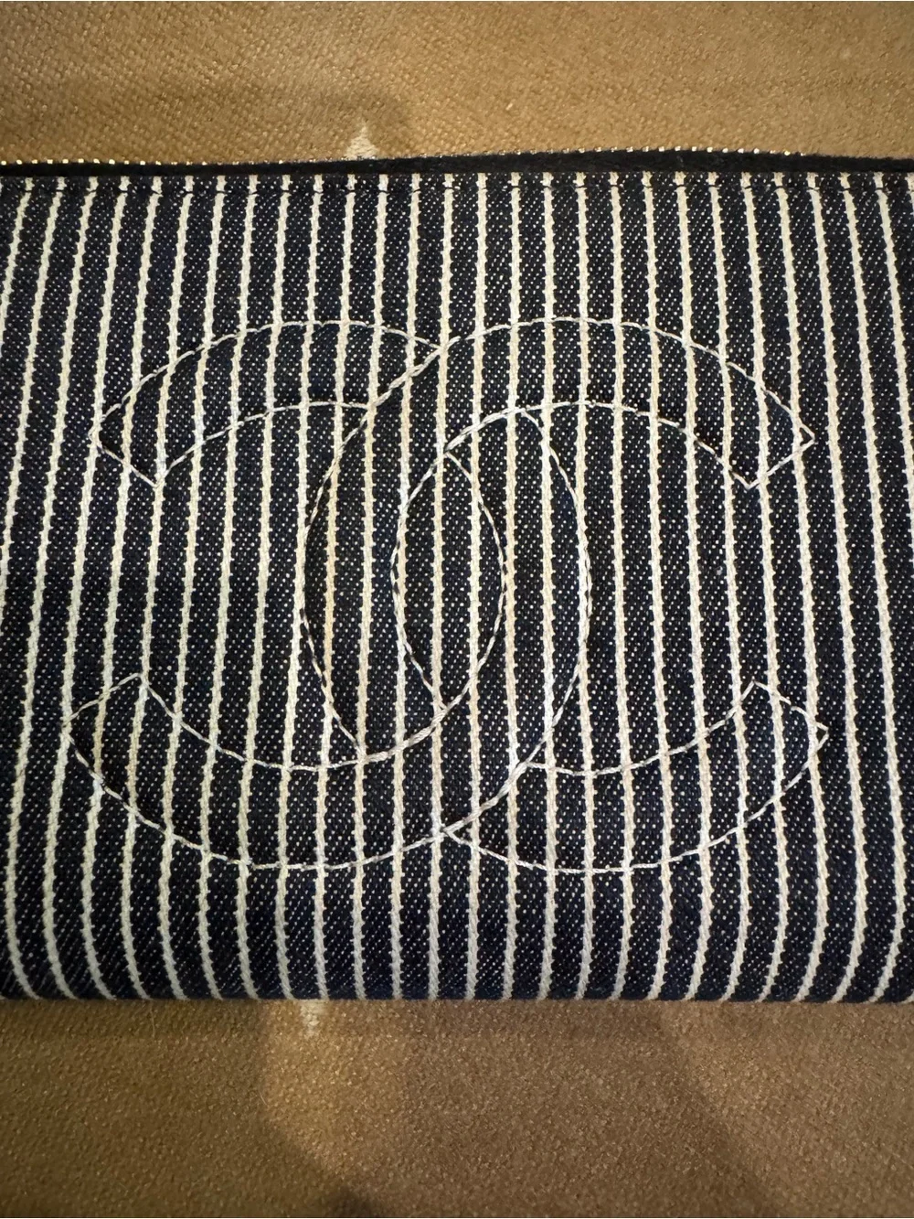 CHANEL Navy & White Striped CC Zip Wallet